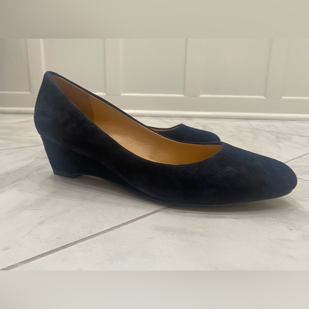 Dark Navy Suede Wedge Shoe